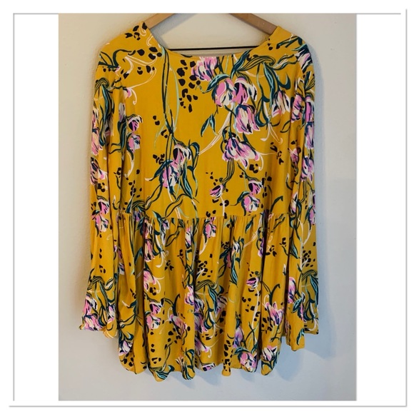 Free People Bella Floral Print Tunic Top Dress V Neck Yellow Pink Size Medium - Picture 5 of 8
